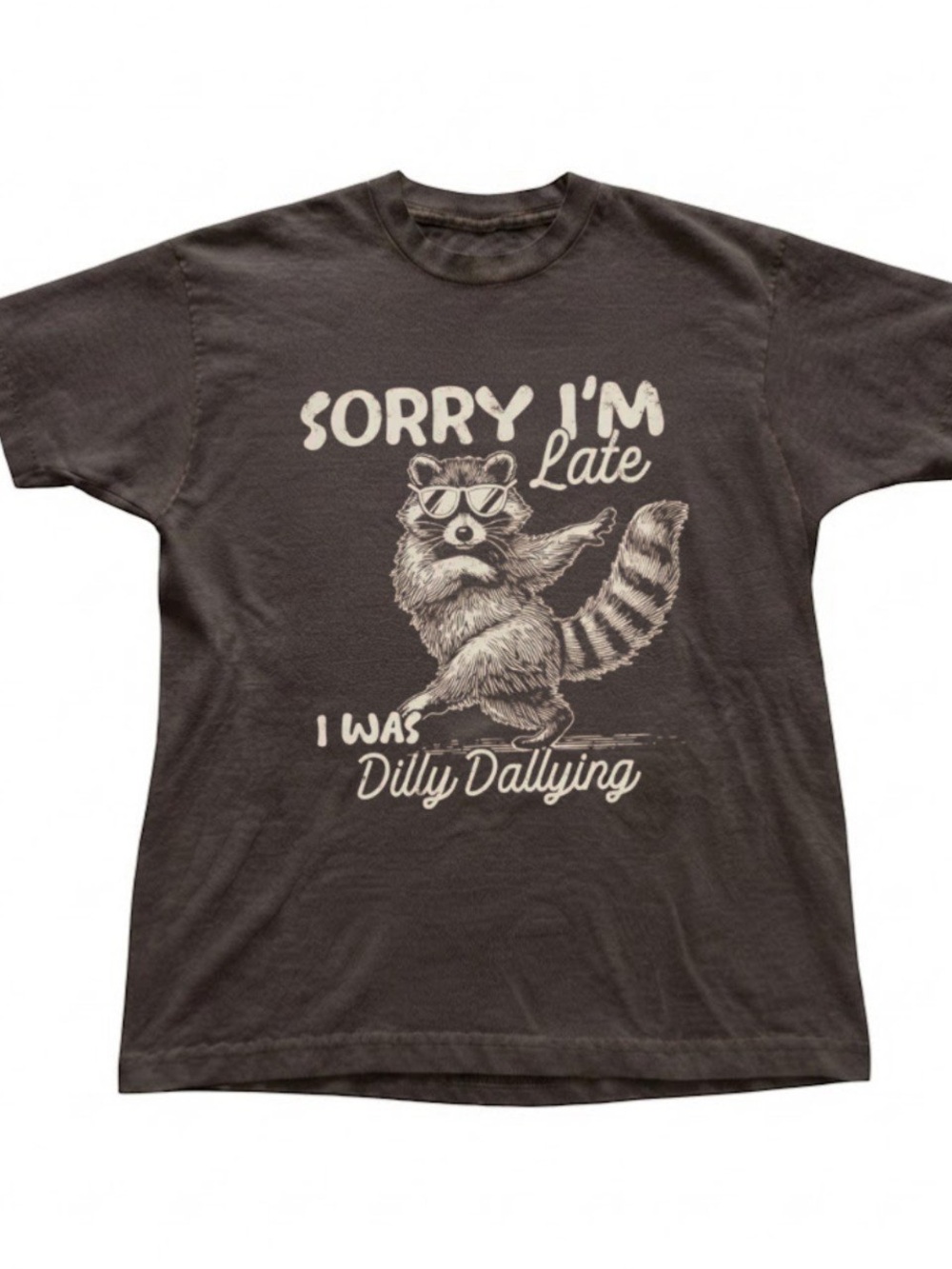 Gildan T-Shirt Raccoon Sorry Im Late Graphic Tee